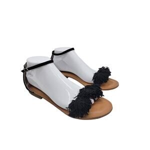 Steve Madden Women's Alaine Suede Leather Fringe Flat Sandals Black Size 9M